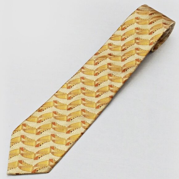 JoS. A. BANK Yellow Textured Silk Tie Geometric Made In Italy Formal Occasion XL - Picture 1 of 6